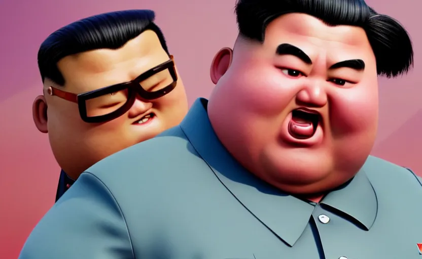 Prompt: very cute angry kim jong un, disney pixar character concept artwork, 3 d concept, fortnite character, high detail iconic character for upcoming film, 8 k octane render