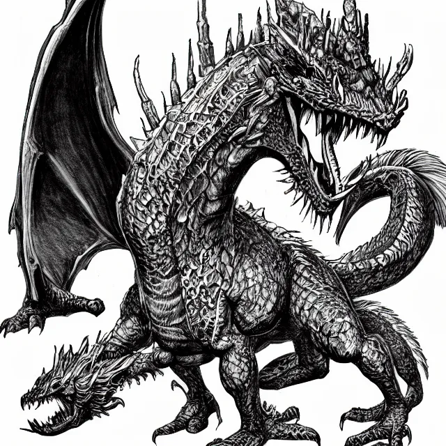 Image similar to Ink drawing of a half-dragon goblin in the style of the AD&D monster manual detailed HD 8k High Resolution