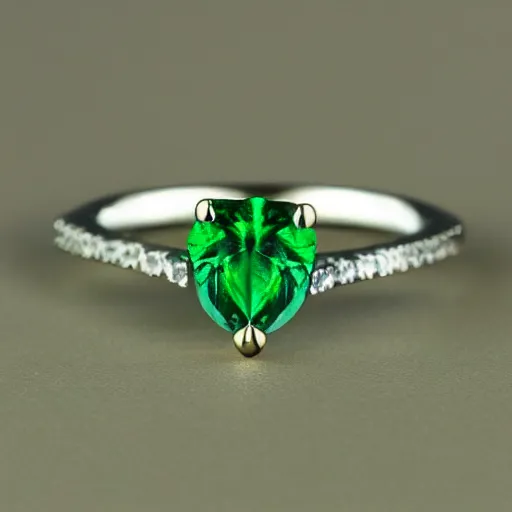 Prompt: frog shaped engagement ring made of emeralds, extremely realistic, studio lighting, 4k