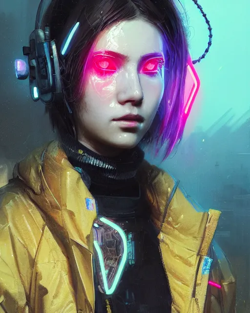 Image similar to detailed portrait neon operator girl, cyberpunk futuristic, neon, reflective puffy coat, decorated with traditional japanese by ismail inceoglu dragan bibin hans thoma greg rutkowski alexandros pyromallis nekro rene margitte, illustrated, perfect face, fine details, realistic shaded, fine - face, pretty face