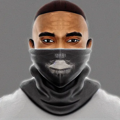 Image similar to a highly detailed headshot portrait of a african american man wearing a balaclava with a hoodie concept art