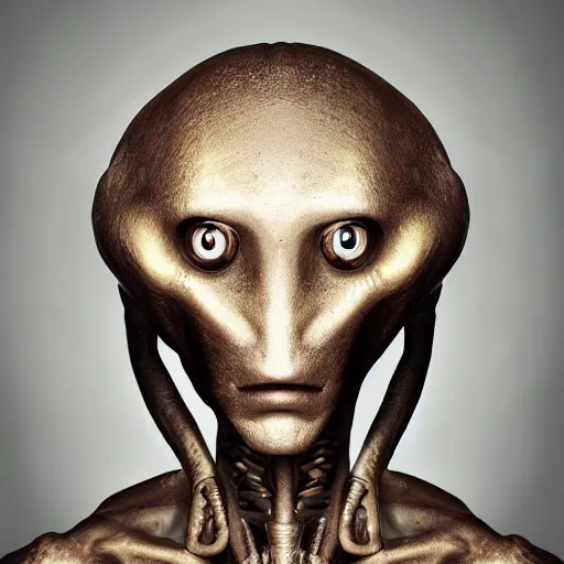 Prompt: portrait shot of a humanoid alien by swiridoff, award - winning, sothebys, fine art photography