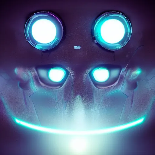Image similar to futuristic robot with neon eyes, hyperrealistic, cinematic, sleek, epic fantasy background