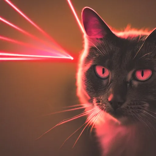 Prompt: photo of a cat with red laser beams shooting out of its eyes