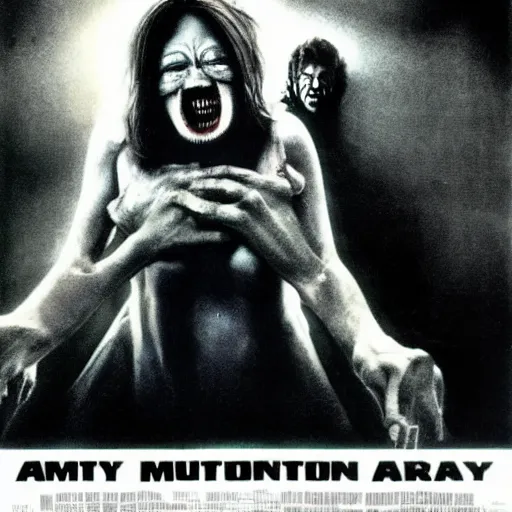 Image similar to A horror movie poster called the mutation, scary, body horror.