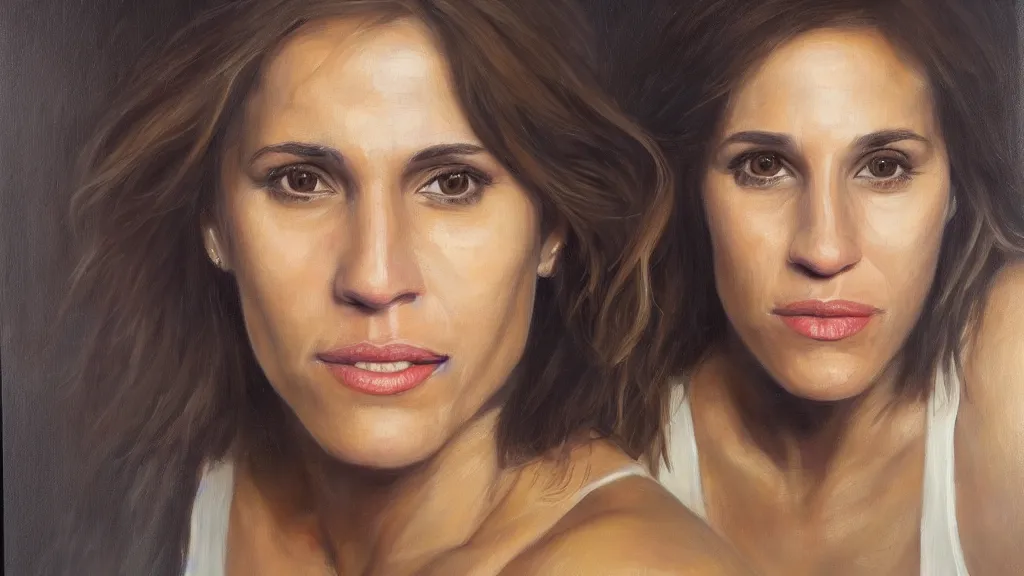 Prompt: A portrait painting of amy jo johnson; the most beautiul painting in the world; trending on artstation; oil on canvas; correct face; correct eyes; anatomically correct; extraordinary masterpiece!!!!!!; 8k