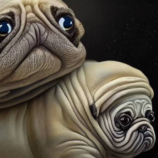 Image similar to A tardigrade with the eyes and mouth of a pug, national geographic-file-photograph, paywall-content, premium-award-winning, trending on artstation