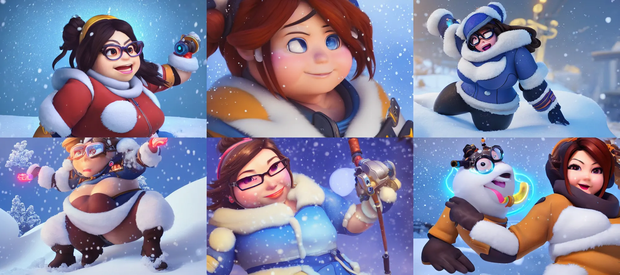 Prompt: hyper-detailed mei from overwatch as a disney pixar character, hd texture, beautiful 3D render, 8k, octane render, soft lighting, in the snow, sharp focus, hyperrealistic, golden hour