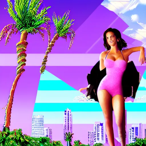 Prompt: a highly detailed and realistic concept art of Kelly Monaco in a vaporwave artwork composition, with Microsoft Windows98 user interface elements 5