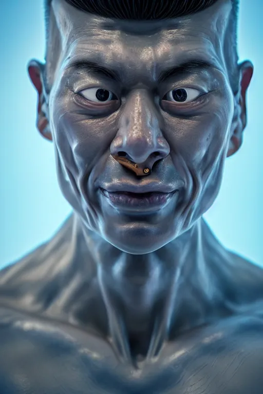 Image similar to hyperrealistic close-up rococo biomechanic! chinese man highly detailed concept art eric zener elson peter cinematic blue lighting high angle hd 8k sharp shallow depth of field