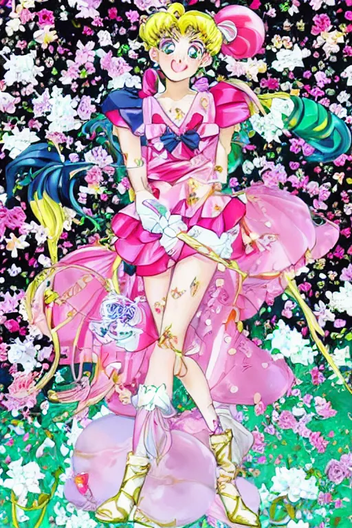 Image similar to sailor moon wearing floral valentino ss 2 0 1 5