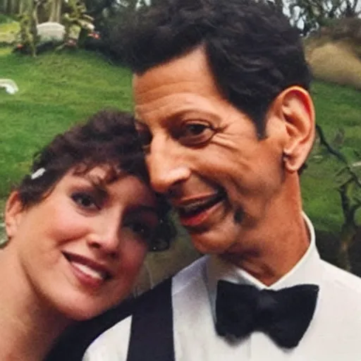 Prompt: Jeff Goldblum marries a dinosaur, photo