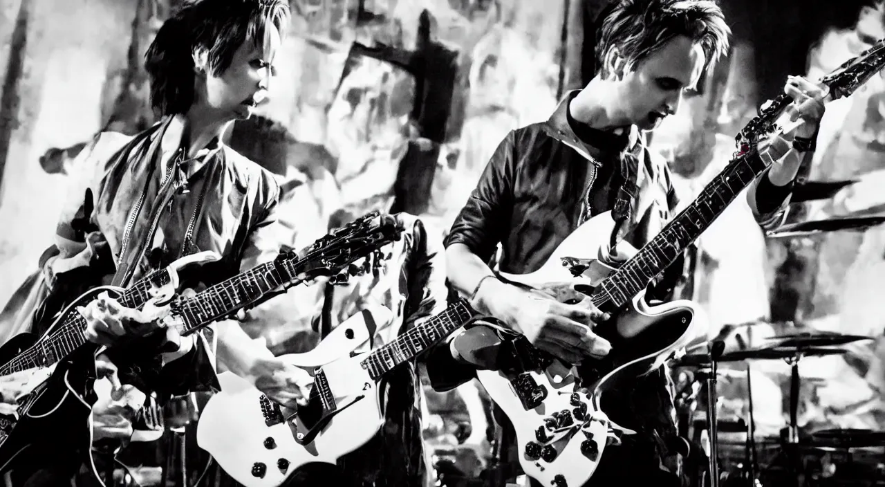 Image similar to matt bellamy playing guitar, 2 0 1 5 live music video, official music video