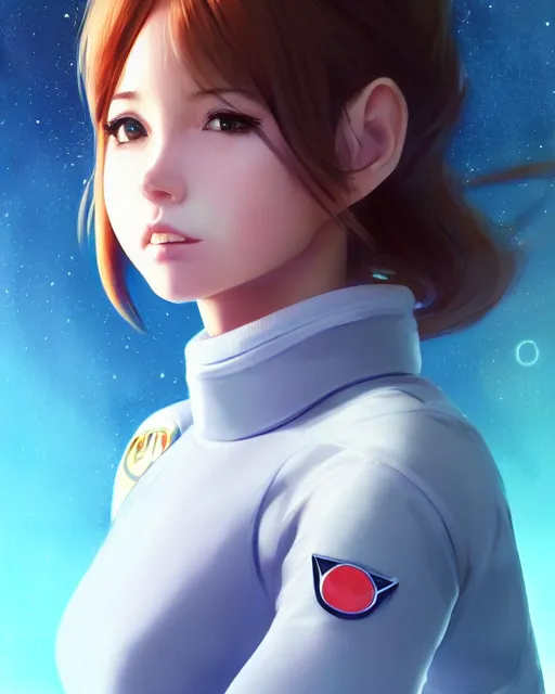 Image similar to portrait Anime space cadet girl Anna Lee Fisher anime cute-fine-face, pretty face, realistic shaded Perfect face, fine details. Anime. realistic shaded lighting by Ilya Kuvshinov Giuseppe Dangelico Pino and Michael Garmash and Rob Rey, IAMAG premiere, ✨✨✨✨✨✨ aaaa achievement collection, elegant freckles, fabulous