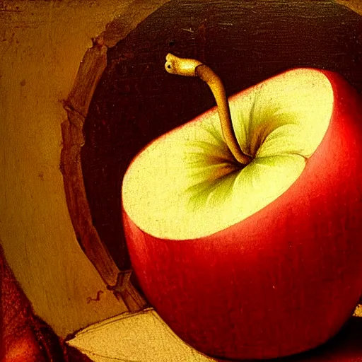 Image similar to renaissance painting of a talking apple, painted by Da Vinci, 4k
