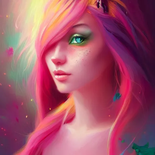 Image similar to colorful and festive cat with pink hair,. rich vivid colors, ambient lighting, dynamic lighting, 4 k, atmospheric lighting, painted, intricate, highly detailed by charlie bowater