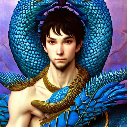 Prompt: closeup of a medieval fantasy male blue dragon with electrcity magic, fantasy, d & d, high details, art by ( ( ( kuvshinov ilya ) ) ) and wayne barlowe and gustav klimt and artgerm and wlop and william - adolphe bouguereau