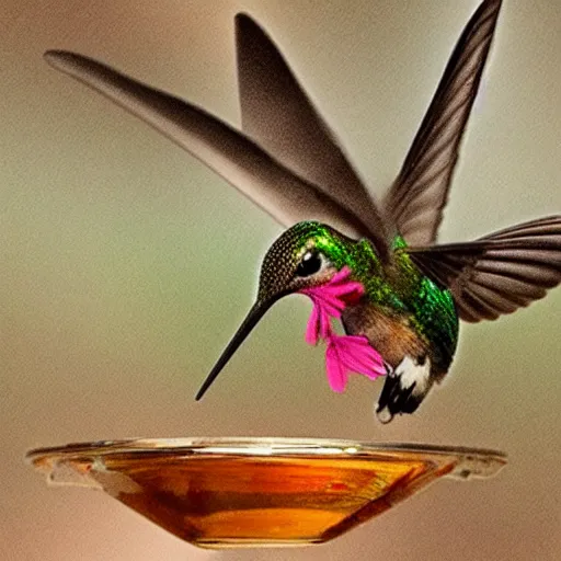 Prompt: a realistic photo of a hummingbird making honey out of worms