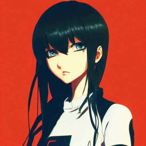 Image similar to shirt art, logo graphic design, manga style, realistic lighting, futuristic solid colors, made by ilya kuvshinov, sold on sukebannyc, from arknights, front portrait of a girl, elegant, shoulder eyes, jpop clothing, sneaker shoes, simple background