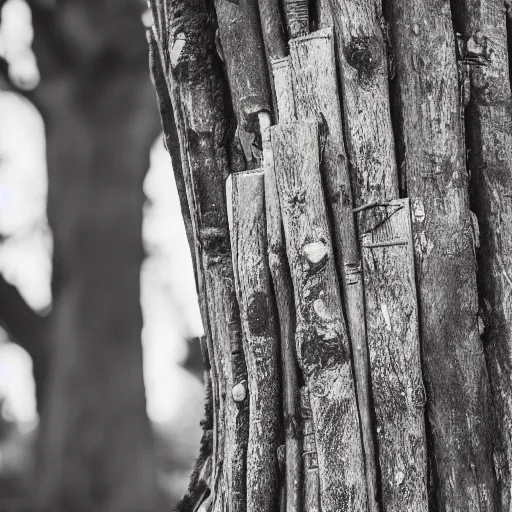 Prompt: 100 laughing mouths on a tree trunk one stack of books nearby