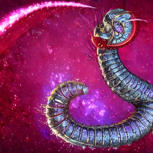 Image similar to red crystal worm with crystals jagging out of his body, fantasy, dnd, highly detailed