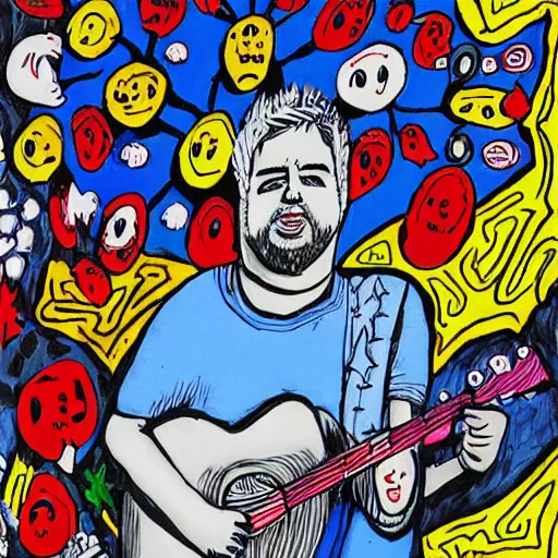 Prompt: daniel johnston in the style of daniel johnston and outsider art, no photo, 4k