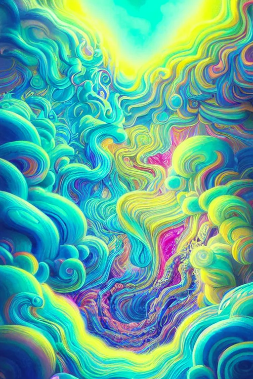 Prompt: flowing colorful prismatic liquid clouds opening portal to another dimension, dmt, psilocybin, lsd, detailed, intricate, elegant, highly detailed, digital painting, artstation, concept art, smooth, sharp focus, illustration, art by hana yata, and artem demura and beeple, octane render, unreal engine, 8 k
