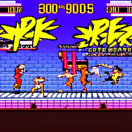 Prompt: “screenshot of a 90’s beat ‘em up arcade game”