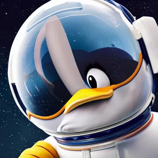 Image similar to donald duck as an astronaut, real life, photorealistic, 3 d