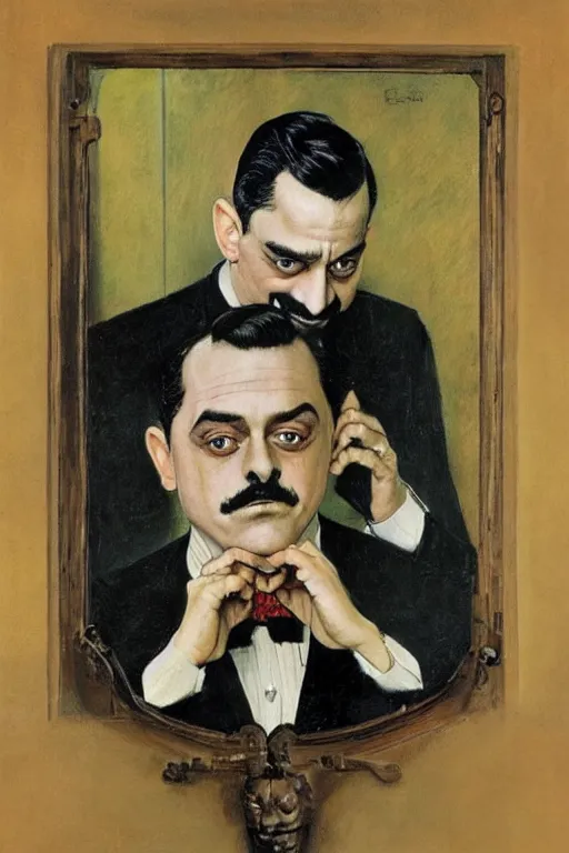 Prompt: portrait of gomez addams from the addams family painted by norman rockwell