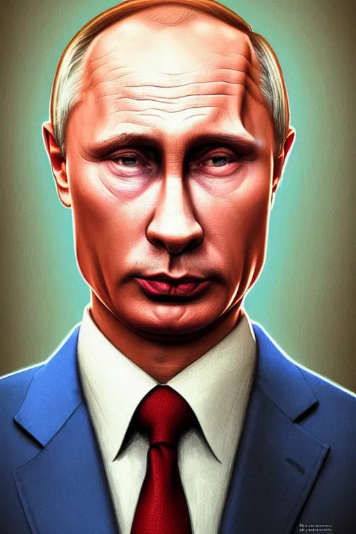 Image similar to vladimir putin as homer simpson, realistic portrait, symmetrical, highly detailed, digital painting, artstation, concept art, smooth, sharp focus, illustration, cinematic lighting, art by artgerm and greg rutkowski and alphonse mucha