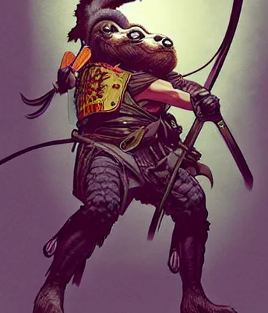 Image similar to graphic, hyperreal illustration of anthropomorphic sloth in traditional samurai armor : : digital art, concept art, character development : : illustrated by artgerm, yoji shinkawa, scott buoncristiano, nychos