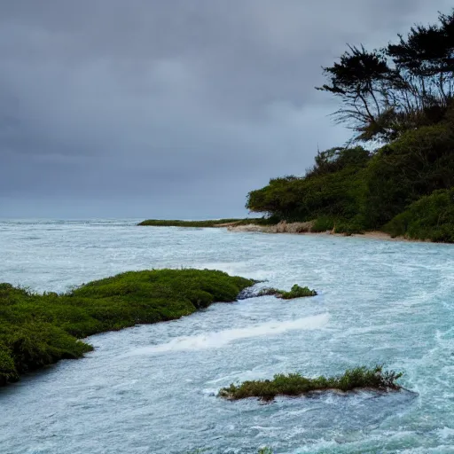 Image similar to photo of where a small river flows into the ocean