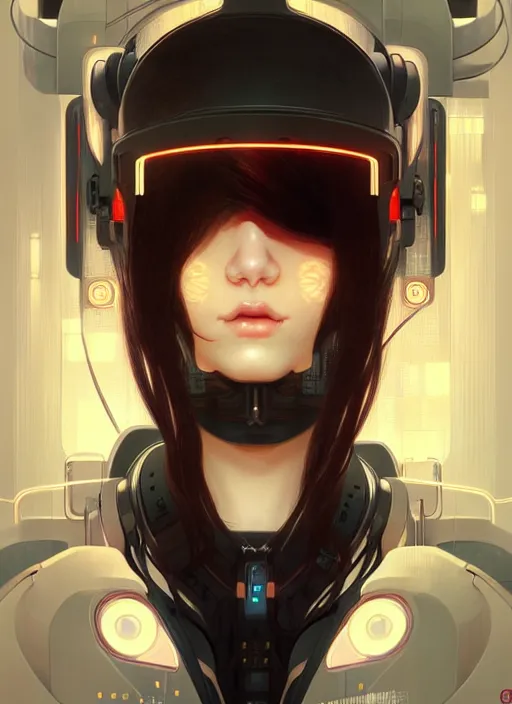 Image similar to portrait of beautiful young cyborg anime maiden, cute-fine-face, pretty face, realistic shaded Perfect face, fine details. Anime, cyberpunk, Warhammer, highly detailed, artstation, illustration, art by Ilya Kuvshinov and Gustav Klimt