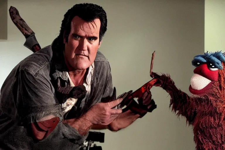 Image similar to Bruce Campbell as Ash in Evil Dead muppets