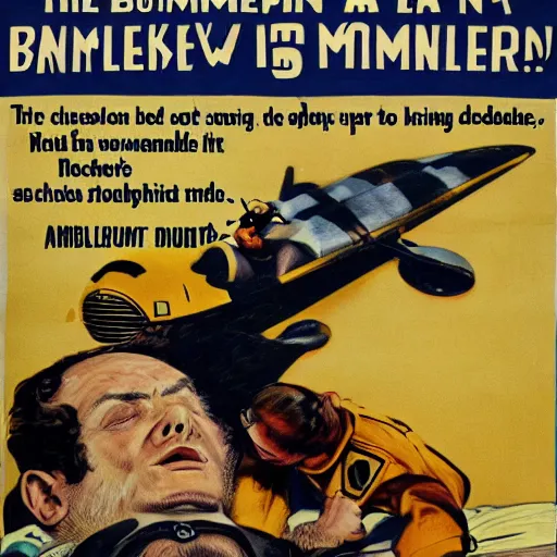 Prompt: bumblebees drop bombs onto a sleeping man at a computer, highly detailed, ww 2 american propoganda poster, colorized