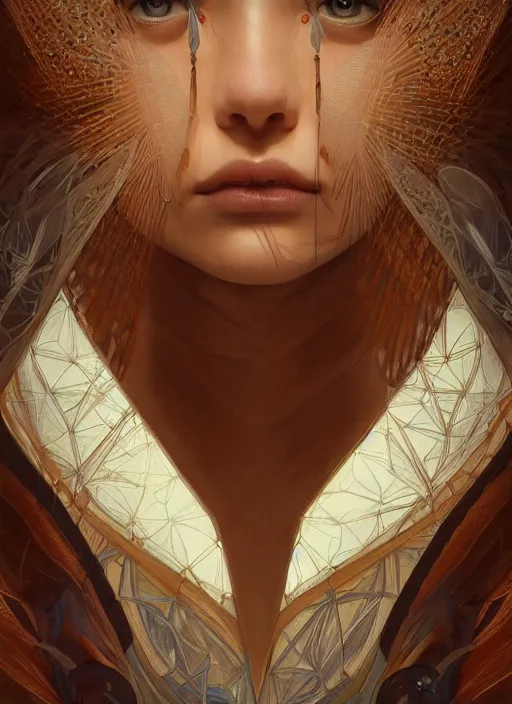 Image similar to symmetry!! beauty, machine parts embedded into face, intricate, elegant, highly detailed, digital painting, surrealistic, artstation, concept art, smooth, sharp focus, illustration, art by artgerm and greg rutkowski and alphonse mucha, 8 k