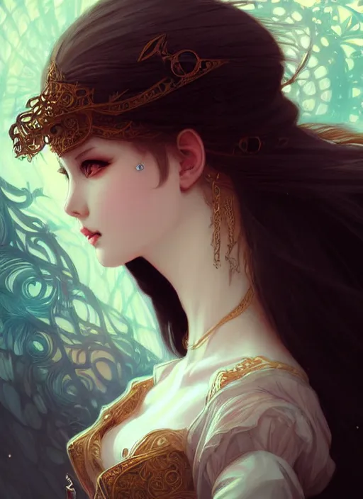 Image similar to girl venizian era, dark fantasy, extremely detailed, sharp focus, portrait, smooth, digital illustration, by rossdraws, mucha, frank franzzeta, sakimichan