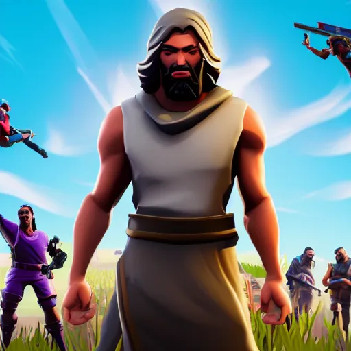 Jesus Christ from the Bible wins a Victory Royale in | Stable Diffusion