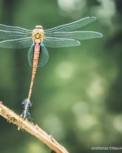 Image similar to high quality presentation photo of a miuature robotic dragonfly, photography 4k, f1.8 anamorphic, bokeh, 4k, Canon, Nikon