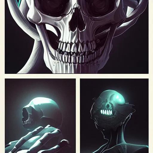 Image similar to a mechanical skull face monster minimalist comics, behance hd by jesper ejsing, by rhads, makoto shinkai and lois van baarle, ilya kuvshinov, rossdraws global illumination ray tracing hdr radiating a glowing aura