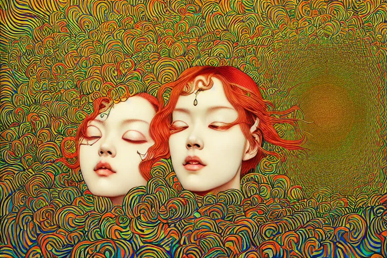 Image similar to realistic detailed image of women floating in a padded room, conjuring psychedelic background, part by takato yamamoto, part by alex gray, ross tran, james jean, ultra realistic, octane render, highly detailed, 8 k, trending on artstation, cosmic, symmetry, masterpiece