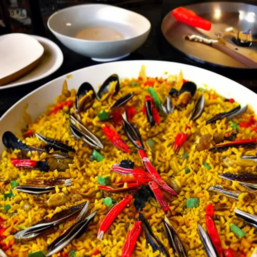 Prompt: a paella made with lego pieces.