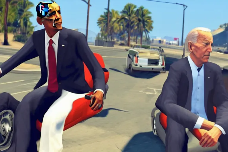 Image similar to obama and joe biden in gta v, detailed