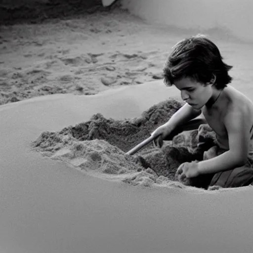 Image similar to still of young Anakin Skywalker playing in a sandbox