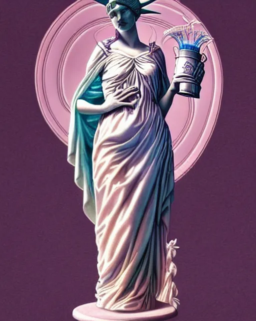 Image similar to Beautiful and playful lady liberty portrait, art nouveau, fantasy, holding a vase by Rene Lalique , elegant, highly detailed, sharp focus, art by Artgerm and Greg Rutkowski and WLOP