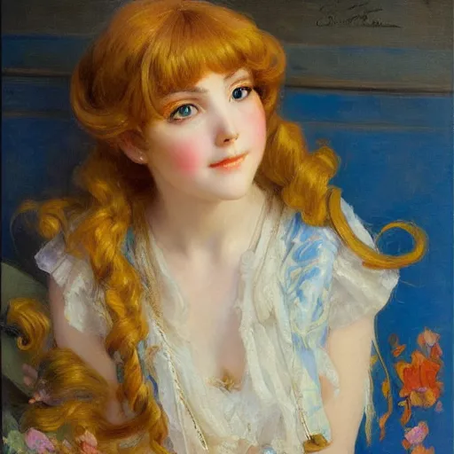 Prompt: a detailed portrait of a cute anime girl, painting by gaston bussiere, charles sillem lidderdale, j. c. leyendecker