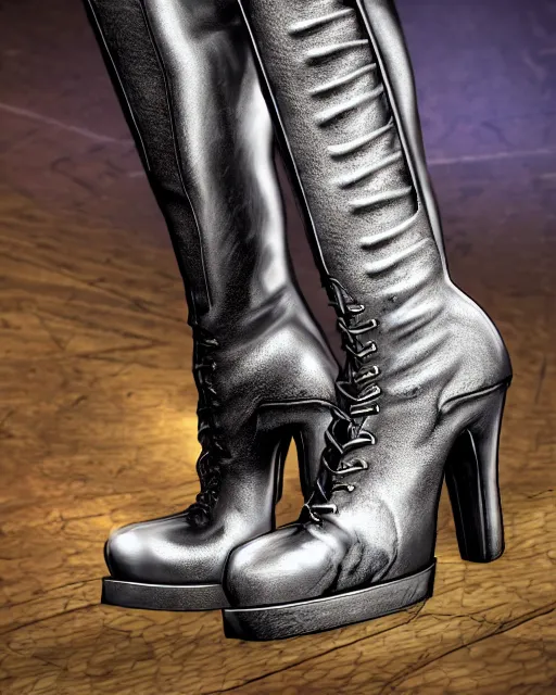 Image similar to stylish shoe design,One pair of shoes, killer boots, scorpions, spiders, high soles, battle shoes, metal, heavy metal rave shoes, photorealistic, high resolution, highly detailed, details, good clear quality