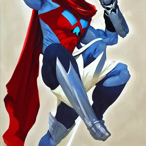 Image similar to greg manchess portrait painting of armored moon knight mixed with ultraman and nightwing as overwatch character, medium shot, asymmetrical, profile picture, organic painting, sunny day, matte painting, bold shapes, hard edges, street art, trending on artstation, by huang guangjian and gil elvgren and sachin teng