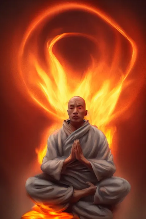 Prompt: A meditating monk on fire , Trending on artstation.